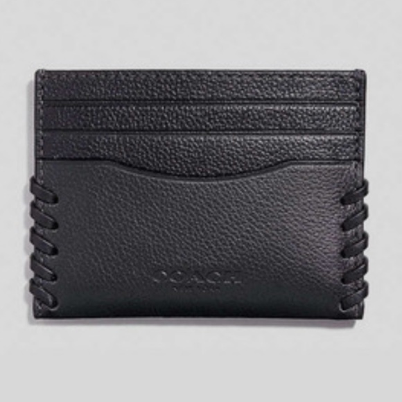 NEW COACH Men Slim Card Case Holder Baseball Stitch F22370 Leather Black - Picture 1 of 5